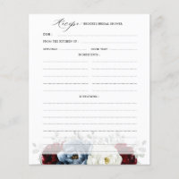 Slate Blue Burgundy  Ivory  Bridal Shower Recipe  