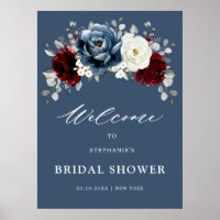 Slate Blue Burgundy White Bridal Shower Welcome Po