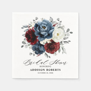 Slate Blue Burgundy White Ivory Boho Bridal Shower Napkin