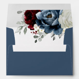 Slate Blue Burgundy White Ivory Floral Wedding Envelope
