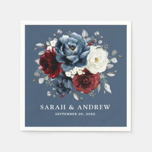Slate Blue Burgundy White Ivory Floral Wedding  Na Napkin