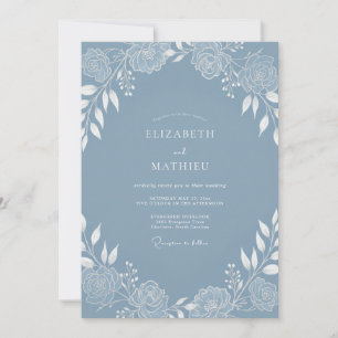 Slate Blue Captivating Winter Wedding Invitation