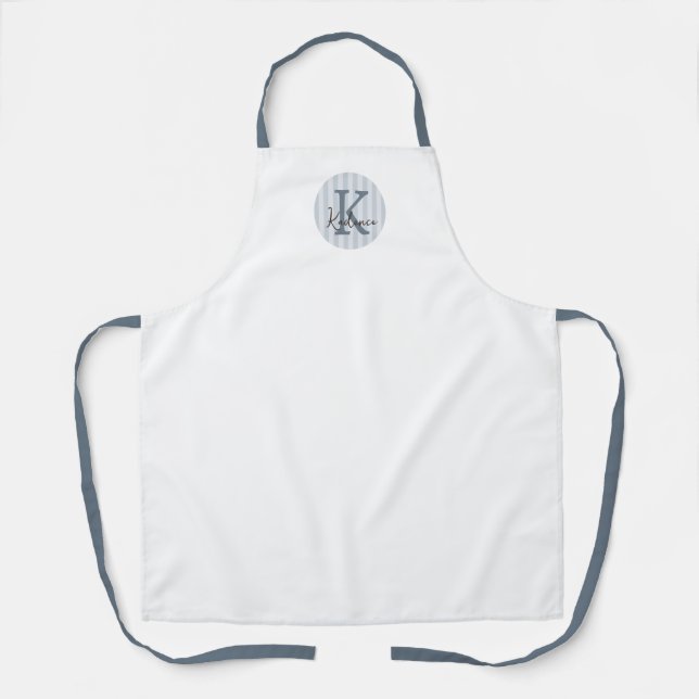 Slate Blue Charcoal Custom Striped Circle Monogram Apron (Front)