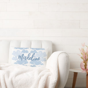 Slate Blue Chinoiserie Cloud Name Lumbar Cushion