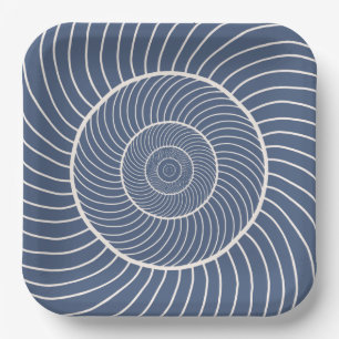 Slate blue cream spiral snail fibonacci paper plat paper plate
