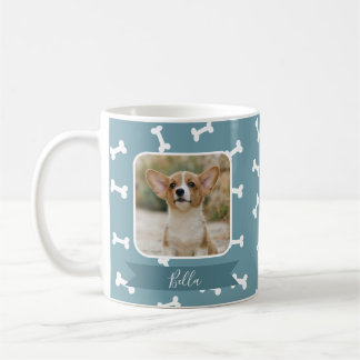 Slate Blue Dog Bone Pattern Pet Photo Coffee Mug