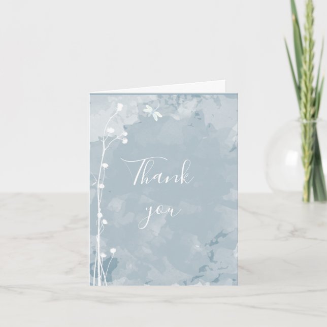 Slate Blue Dragonfly Simple Greenery Thank You Invitation (Front)