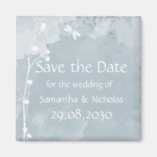 Slate Blue Dragonfly White Flowers Save the Date Magnet