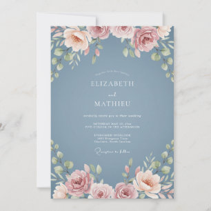 Slate Blue Dreamy Floral Wedding Invitation