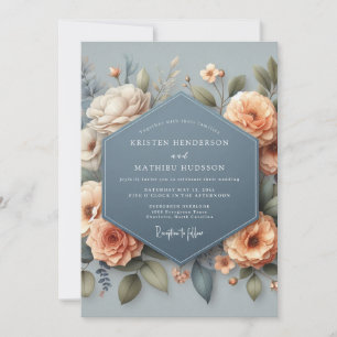 Slate Blue Elegant Bloom Wedding Invitation