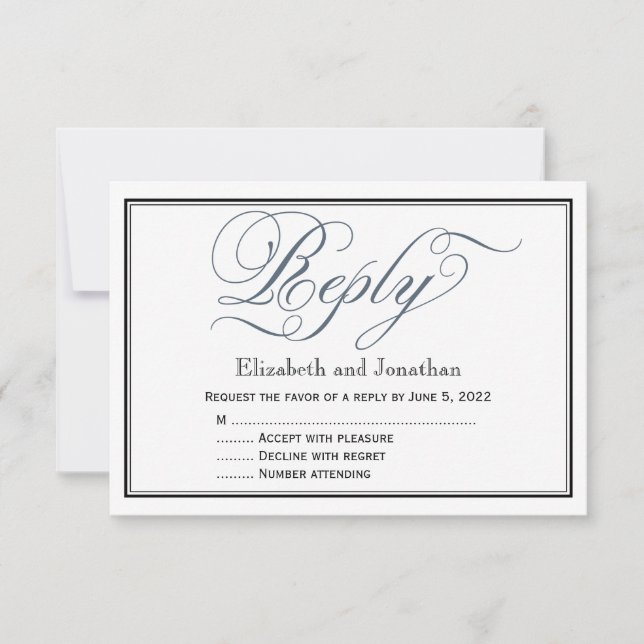 Slate Blue Elegant Script Reply Card (Front)
