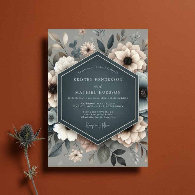 Slate Blue Ethereal Bloom Wedding Invitation (Creator Uploaded)