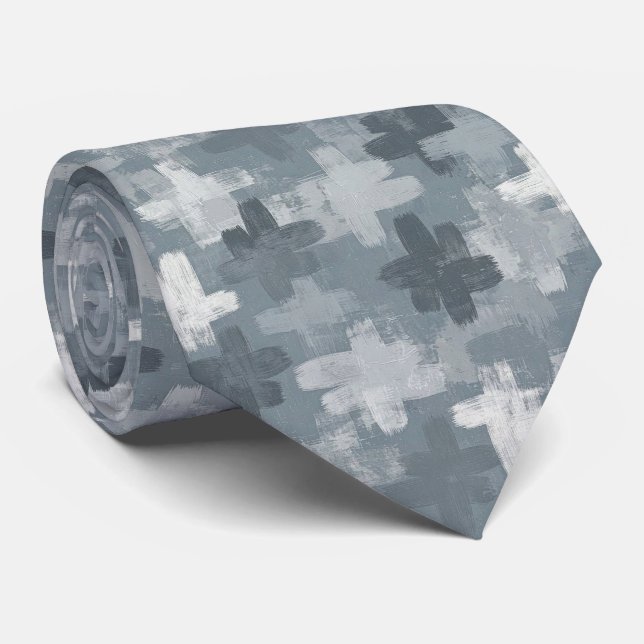 Slate Blue Faux Silk | Abstract Designer Style Tie (Rolled)
