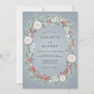 Slate Blue Festive Winter Wedding Invitation