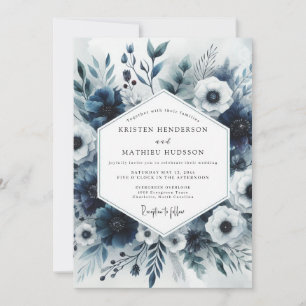 Slate Blue Floral Bloom Wedding Invitation