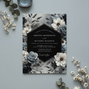 Slate Blue Floral Bloom Wedding Invitation