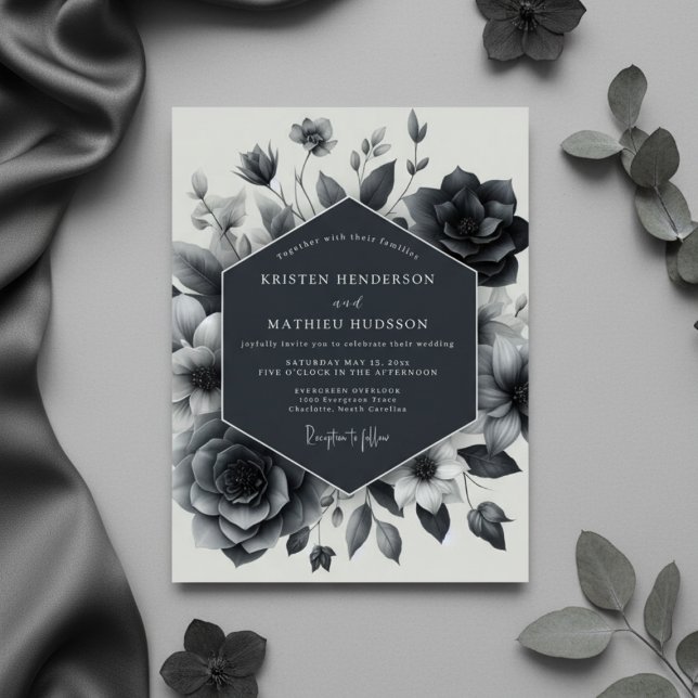 Slate Blue Floral Enchantment Wedding Invitation (Creator Uploaded)