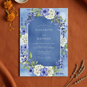 Slate Blue Floral Enchantment Wedding Invitation
