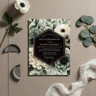 Slate Blue Floral Ethereal Wedding Invitation