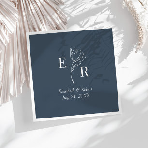 Slate Blue Floral Monogram Wedding  Napkin