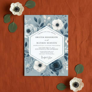 Slate Blue Floral Romance Wedding Invitation