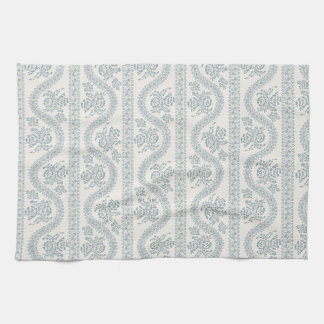 Slate Blue Floral Vine Stripe, Cream Tea Towel