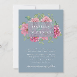 Slate Blue Floral Wedding Invitation