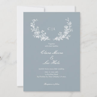 Slate Blue French Country Wedding Invitation