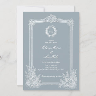 Slate Blue French Country Wedding Invitation