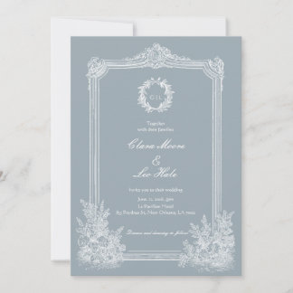 Slate Blue French Country Wedding Invitation