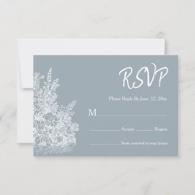 Slate Blue French Country Wedding RSVP Card (Front)
