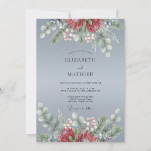Slate Blue Frosted Botanical Wedding Invitation