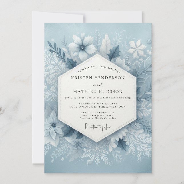 Slate Blue Frosty Wedding Invitation (Front)