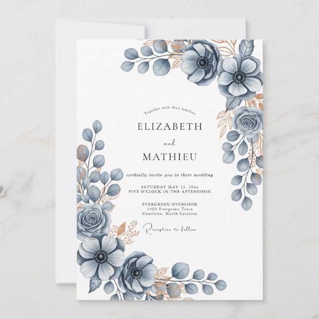 Slate Blue Frosty Winter Wedding Invitation (Front)