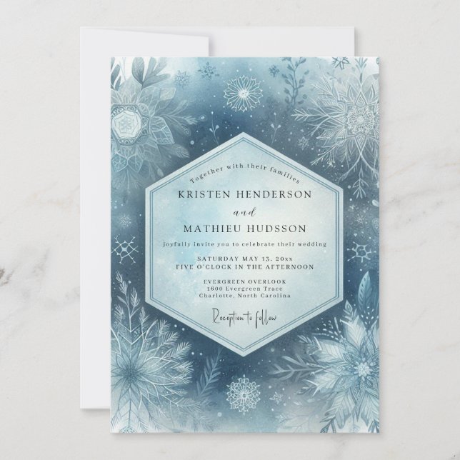 Slate Blue Frosty Woodland Wedding Invitation (Front)