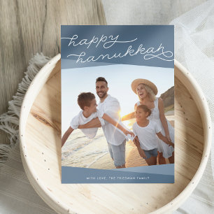 Slate Blue Geo Script Hanukkah Photo Holiday Card