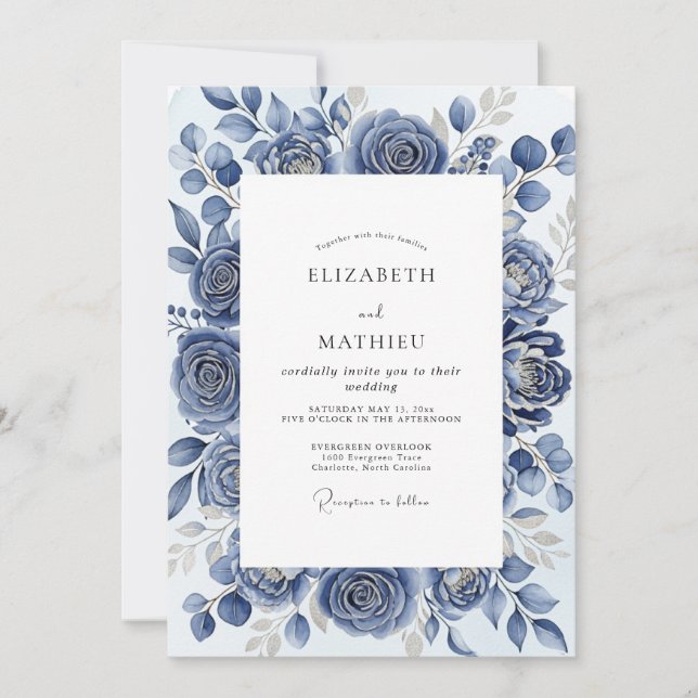 Slate Blue Glacial Winter Wedding Invitation (Front)