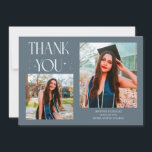 Slate Blue Graduate Thank You 2-Photo  Announcement<br><div class="desc">Modern and whimsical graduation announcement photo card featuring 2 photos on the front and 1 on the back. The text says "THANK YOU" with twinkling stars. Add the graduate's name,  information,  and message to personalize this card. Slate blue.</div>