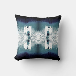 Slate Blue-Green Navy on White Mediterranean Motif Cushion