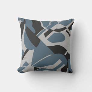 Slate Blue Grey Black Bold Diagonal Swirling Motif Cushion