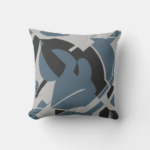 Slate Blue Grey Black Bold Swirling Abstract Motif Cushion