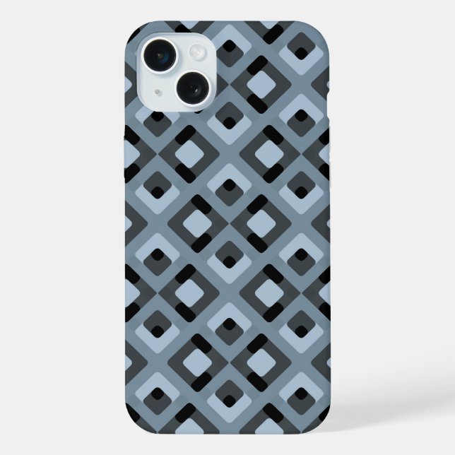 Slate Blue Grey Black Midcentury Squares Pattern iPhone Case (Back)