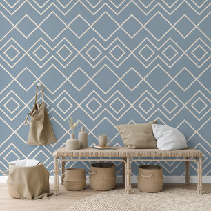 Slate Blue Grey Greige Ivory Squares Art Wallpaper