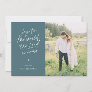 Slate Blue Joy to the World Handwriting Christmas Holiday Card