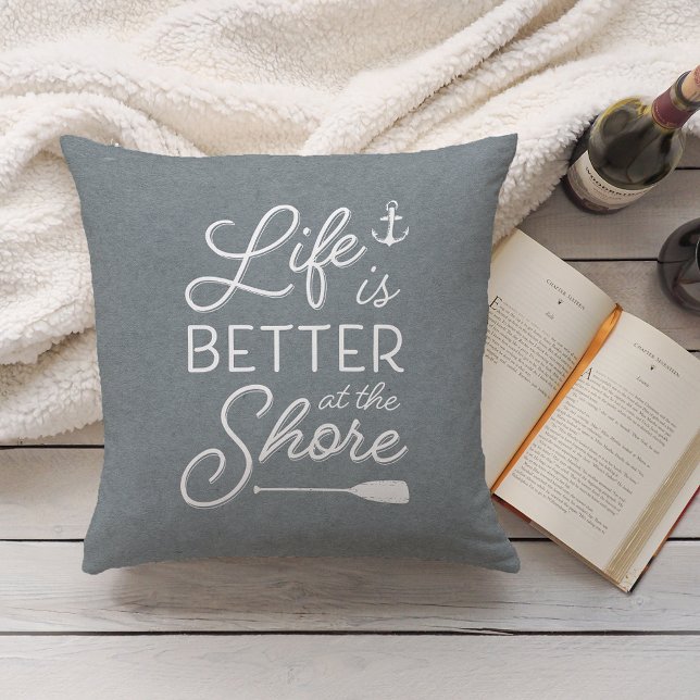 Slate Blue Life Is Better At The Shore Cushion (Creator Uploaded)