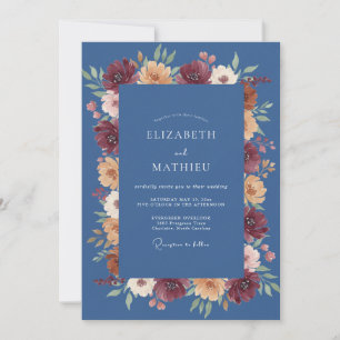 Slate Blue Lush Autumn Wedding Invitation