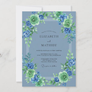 Slate Blue Lush Botanical Wedding Invitation