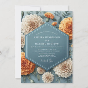 Slate Blue Marigold Bloom Wedding Invitation