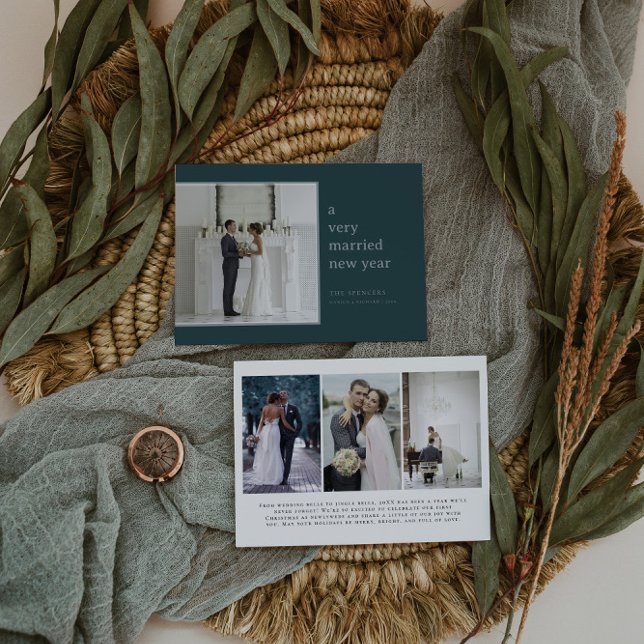 Slate Blue Married New Year | Elegant Wedding  Holiday Card (Creator Uploaded)