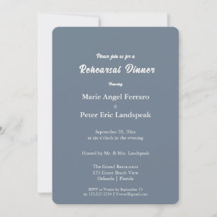 Slate Blue Minimalist Monogram Rehearsal Dinner Invitation
